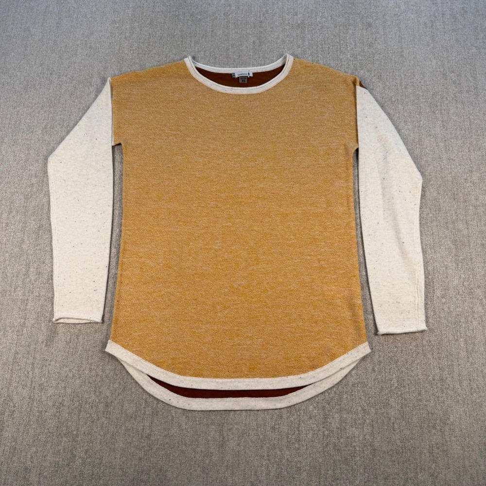 Smartwool Sweater Womens XS Yellow Brown Colorblock Wool Blend Curved Hem
